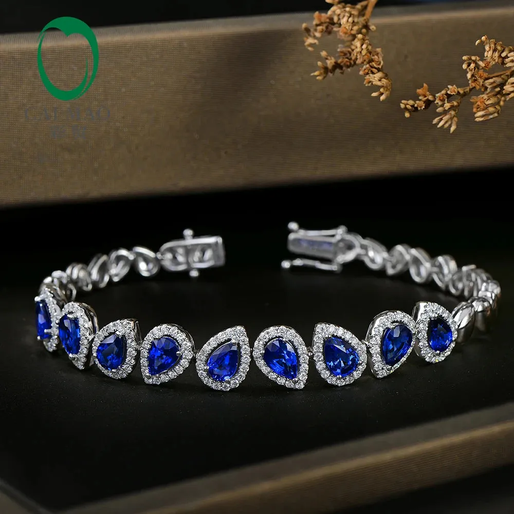 5.71ctw Genuine Tear Drop Sapphire and Diamond Jewelry 18kt White gold Gorgeous Bracelet