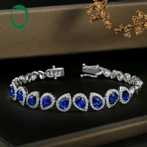 5.71ctw Genuine Tear Drop Sapphire and Diamond Jewelry 18kt White gold Gorgeous Bracelet
