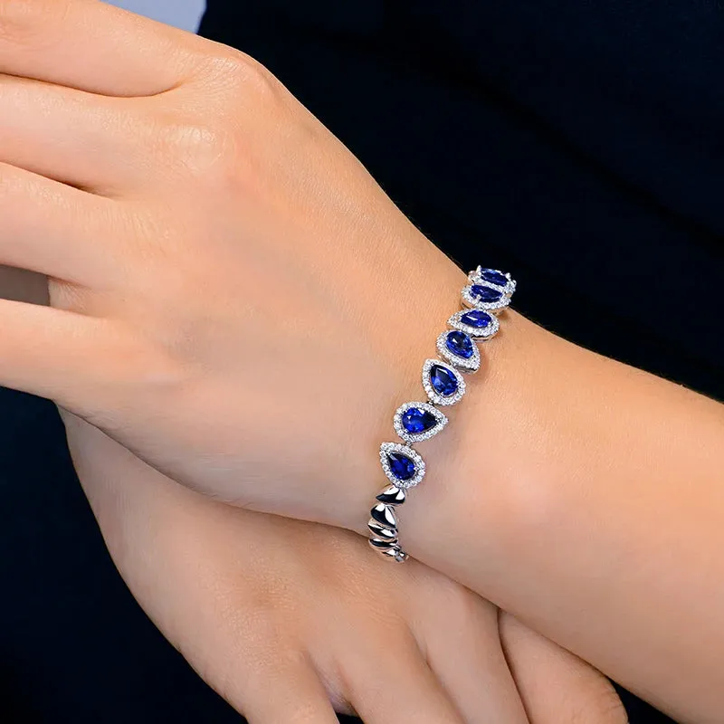 5.71ctw Genuine Tear Drop Sapphire and Diamond Jewelry 18kt White gold Gorgeous Bracelet