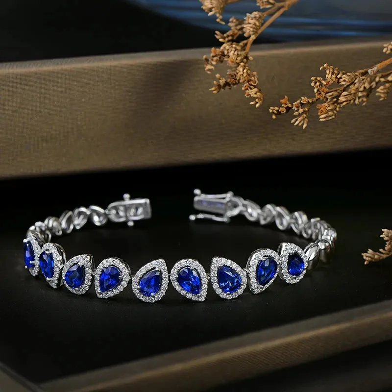 5.71ctw Genuine Tear Drop Sapphire and Diamond Jewelry 18kt White gold Gorgeous Bracelet