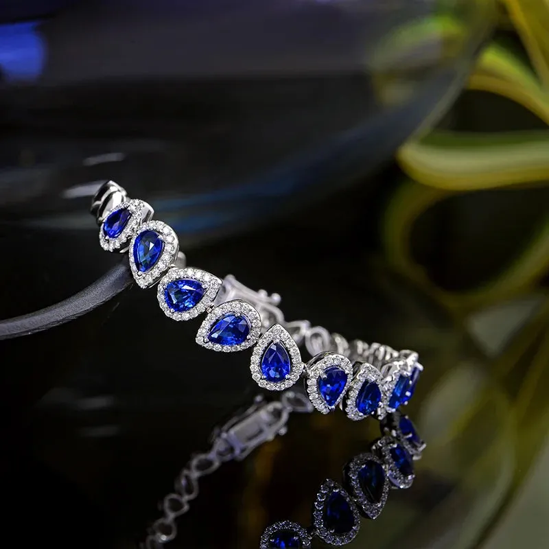 5.71ctw Genuine Tear Drop Sapphire and Diamond Jewelry 18kt White gold Gorgeous Bracelet