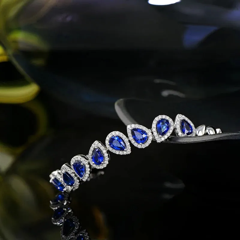 5.71ctw Genuine Tear Drop Sapphire and Diamond Jewelry 18kt White gold Gorgeous Bracelet