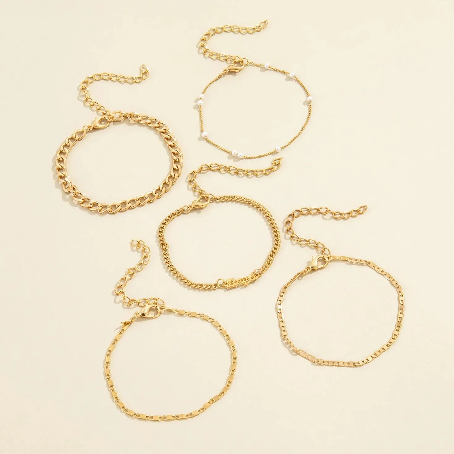 5Pcs Trendy Chain Bracelet Set For Women Angel Letter Gold Silver Color Link Chain Bangle Female Fashion Jewelry Gift