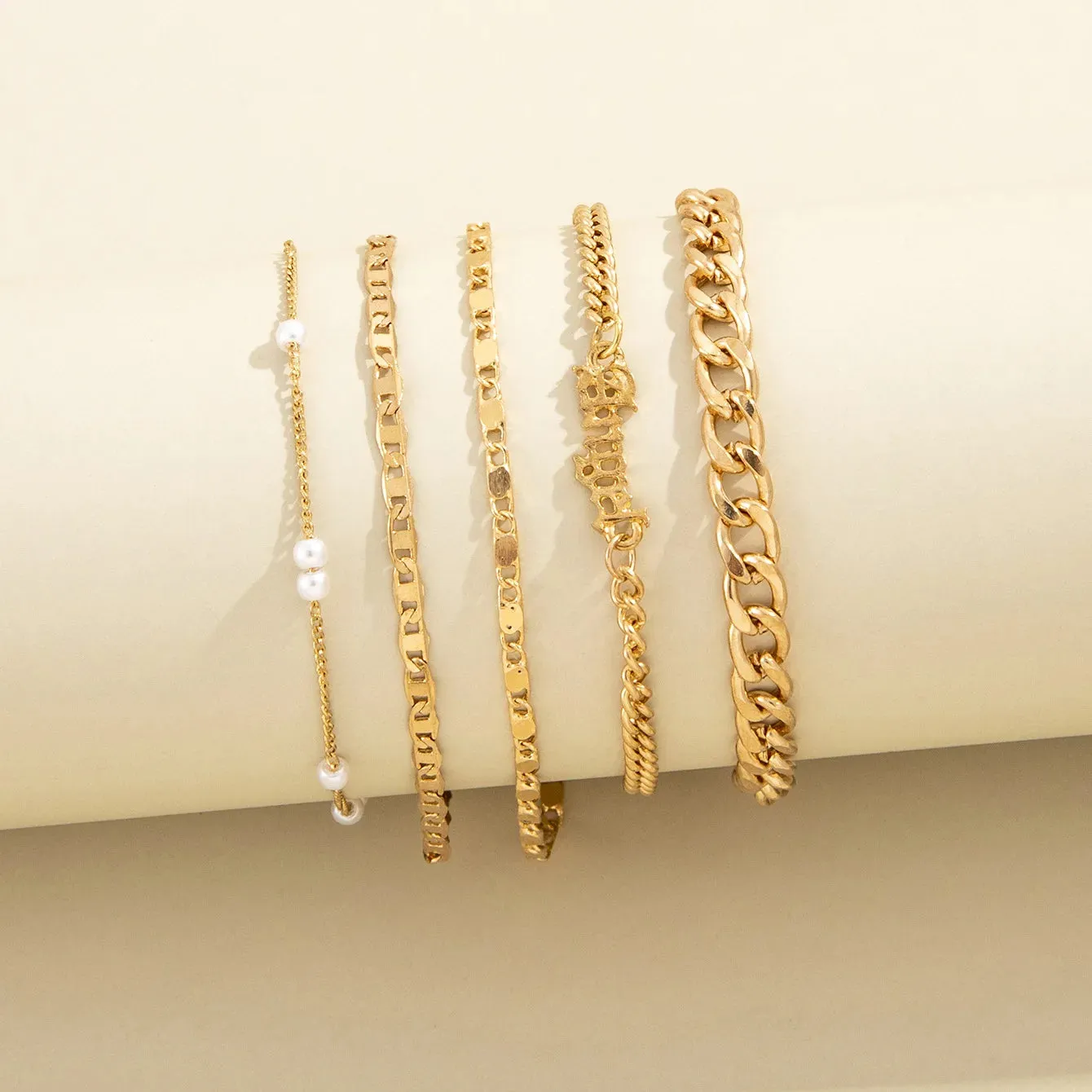 5Pcs Trendy Chain Bracelet Set For Women Angel Letter Gold Silver Color Link Chain Bangle Female Fashion Jewelry Gift