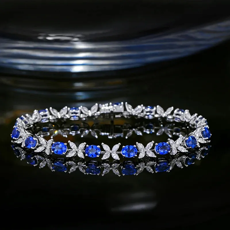 6.97ctw Natural Blue Sapphire and Marquise Diamond 18kt AU750 White Gold Bracelet Fine Jewellery