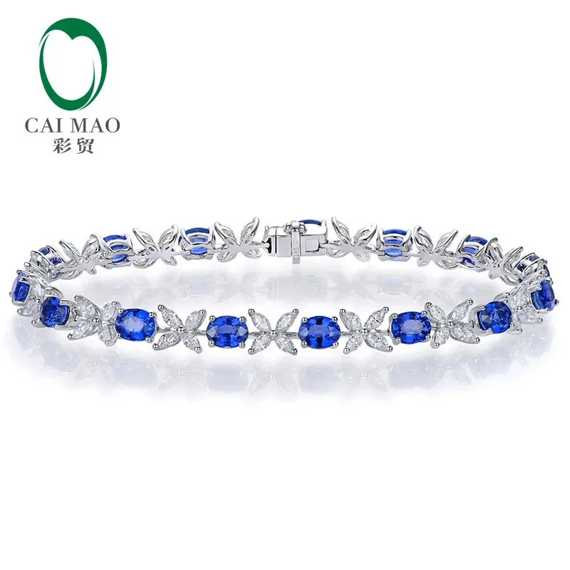 6.97ctw Natural Blue Sapphire and Marquise Diamond 18kt AU750 White Gold Bracelet Fine Jewellery