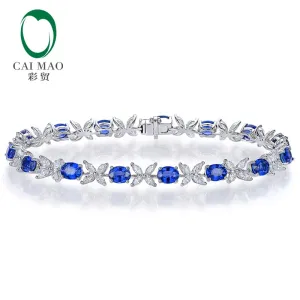 6.97ctw Natural Blue Sapphire and Marquise Diamond 18kt AU750 White Gold Bracelet Fine Jewellery