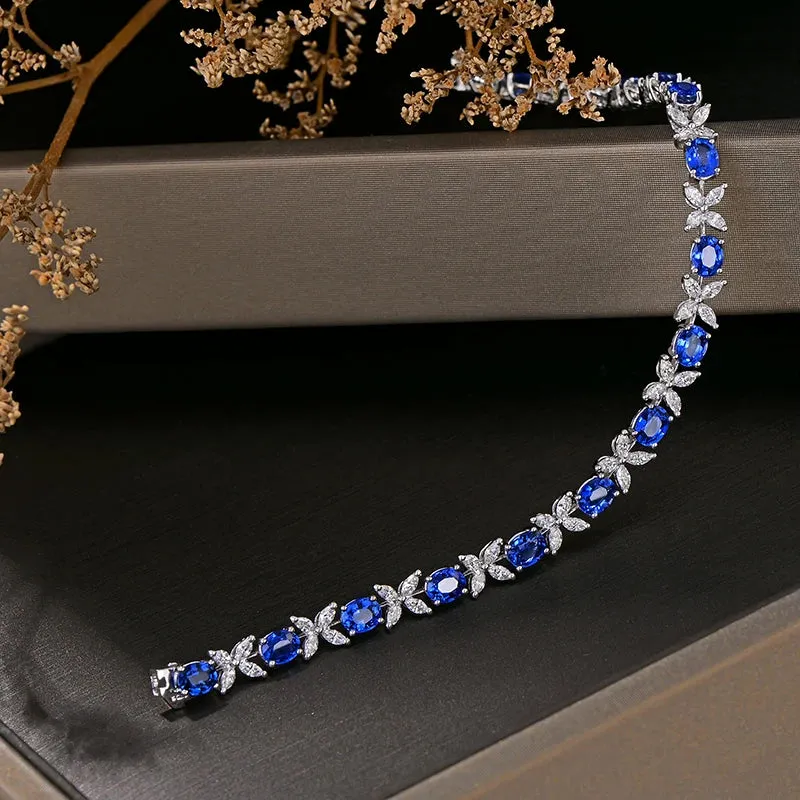 6.97ctw Natural Blue Sapphire and Marquise Diamond 18kt AU750 White Gold Bracelet Fine Jewellery
