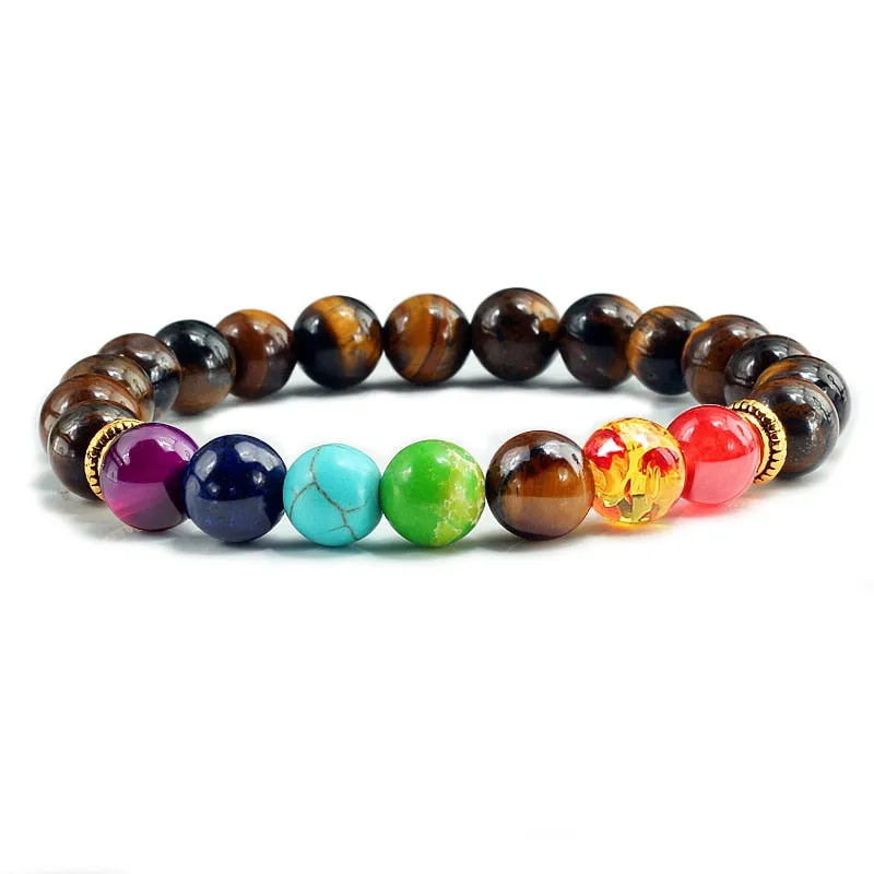7 Chakra Natural Stone 8mm Beads Bracelet Men