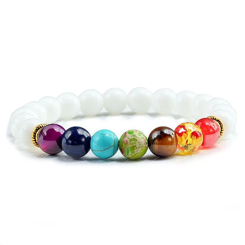 7 Chakra Natural Stone 8mm Beads Bracelet Men