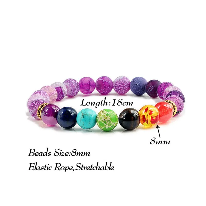 7 Chakra Natural Stone 8mm Beads Bracelet Men