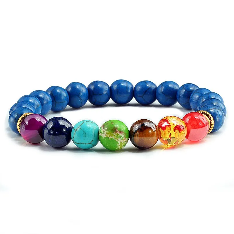 7 Chakra Natural Stone 8mm Beads Bracelet Men