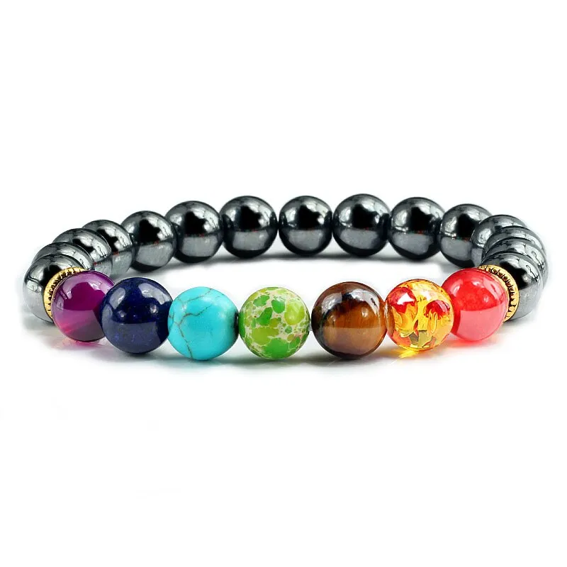 7 Chakra Natural Stone 8mm Beads Bracelet Men