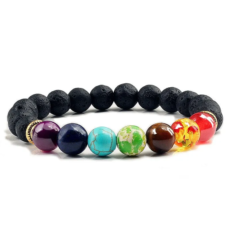 7 Chakra Natural Stone 8mm Beads Bracelet Men