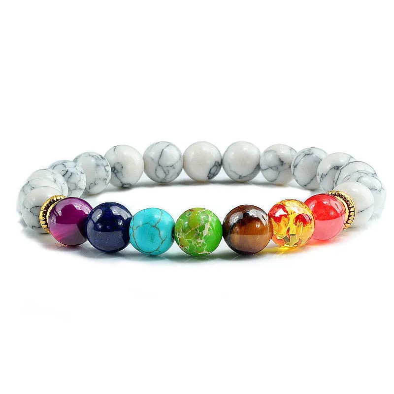7 Chakra Natural Stone 8mm Beads Bracelet Men