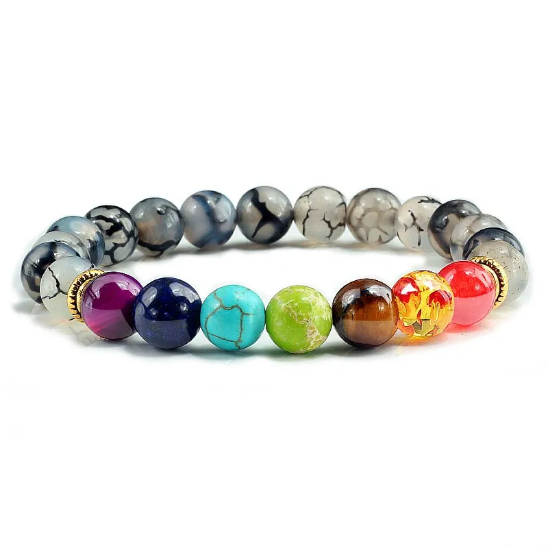 7 Chakra Natural Stone 8mm Beads Bracelet Men