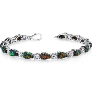 7.00 Carats Black Opal Tennis Bracelet Sterling Silver Tear Drop