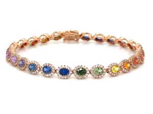 7.15ct tw Oval-cut Rainbow Sapphire and Diamond Gem Stone Tennis Bracelet