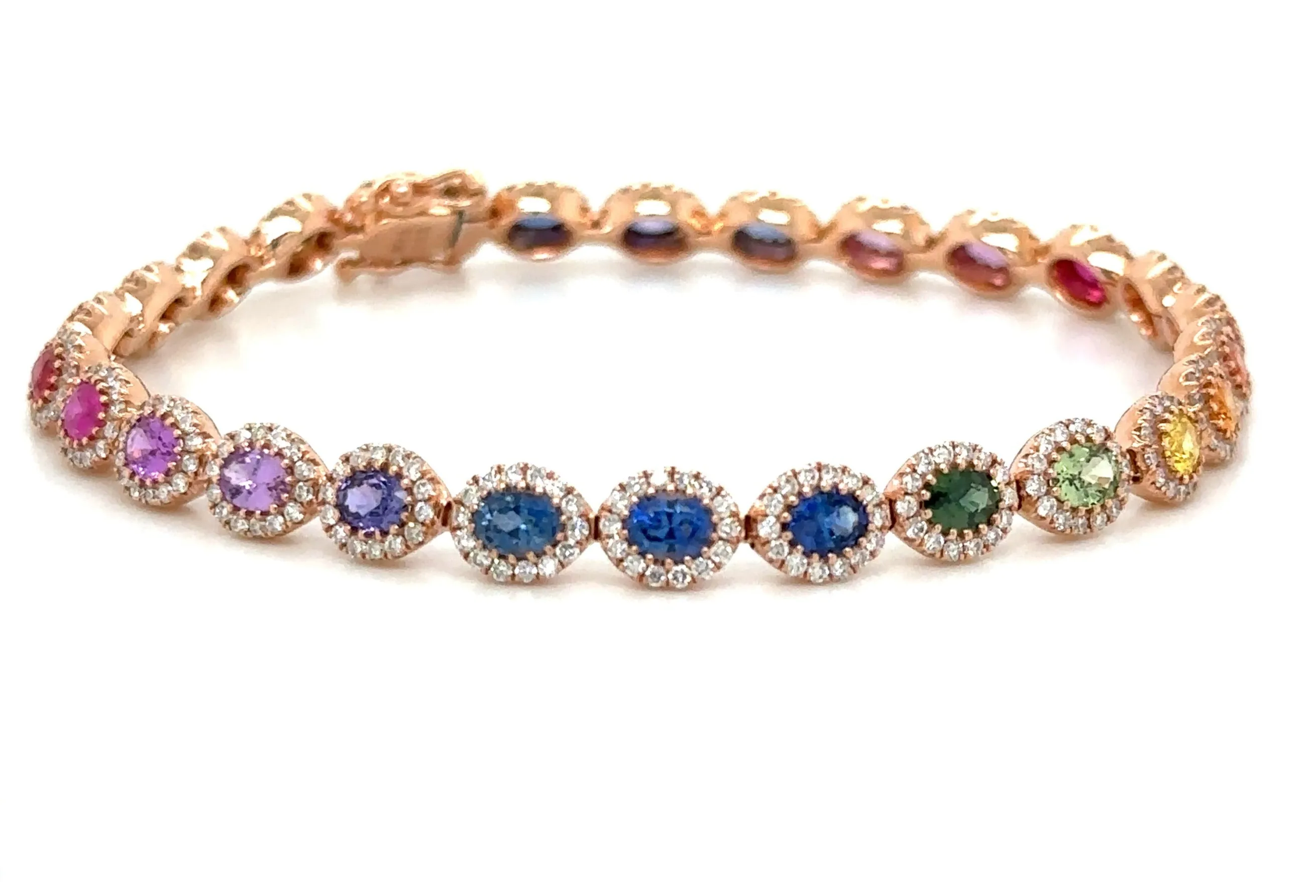 7.15ct tw Oval-cut Rainbow Sapphire and Diamond Gem Stone Tennis Bracelet