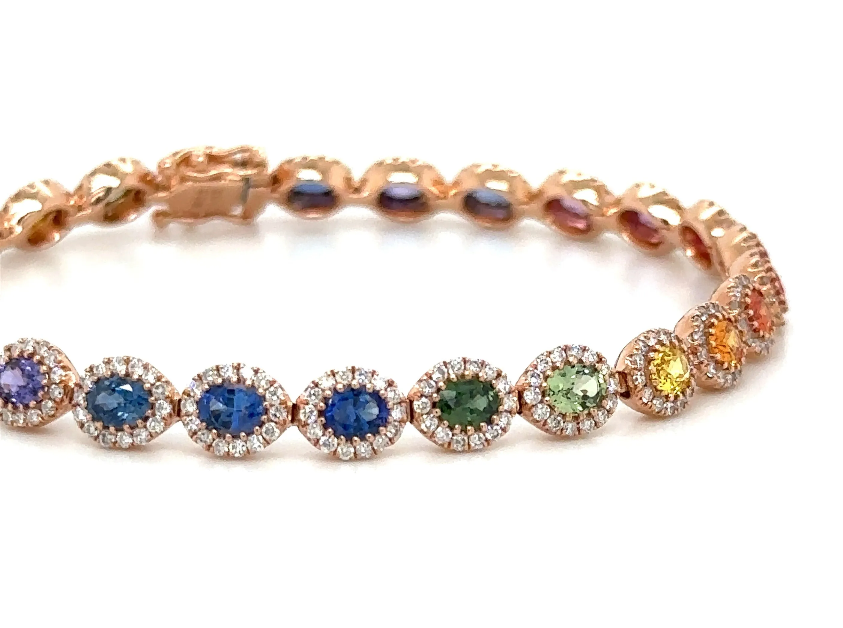 7.15ct tw Oval-cut Rainbow Sapphire and Diamond Gem Stone Tennis Bracelet