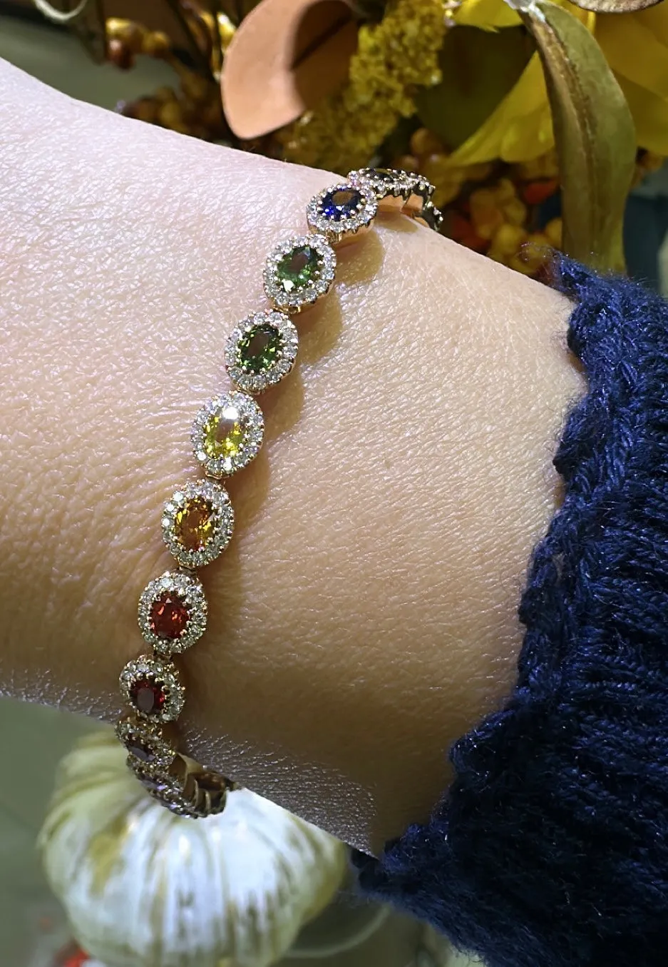 7.15ct tw Oval-cut Rainbow Sapphire and Diamond Gem Stone Tennis Bracelet