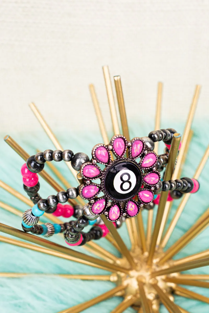 8 Ball Pink Opal Concho Multi-Color Beaded Bracelet