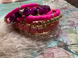8 - Piece Bracelet Set - Electric Pink   Gold   Purple