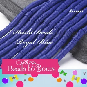 8mm Royal Blue Heishi Bead Strands, Flat Round Polymer Clay Bead, Disc Heishi Bead, LIght Weight, Hawaiian Earring Beads, Bracelets