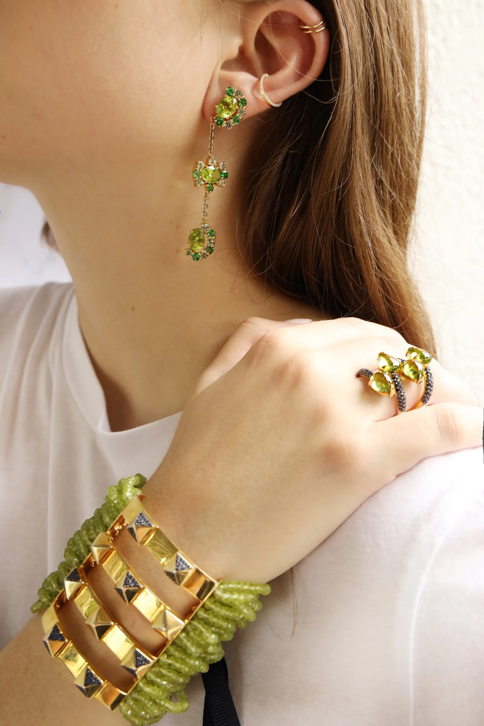 925 Silver Stud Zinta Bracelet with Peridot & Blue Sapphire