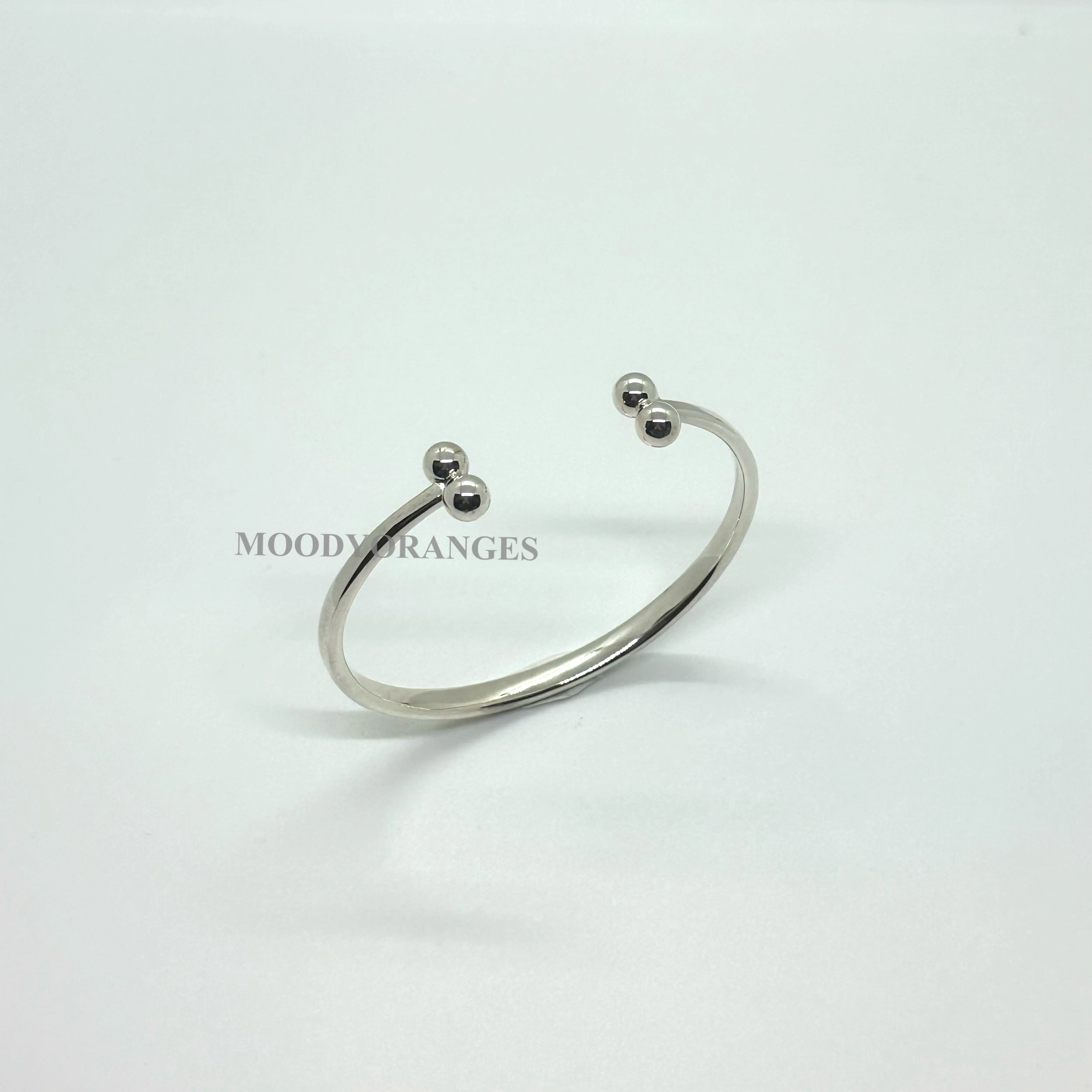 925 Silver - Thin Silver Double Balls Bangle