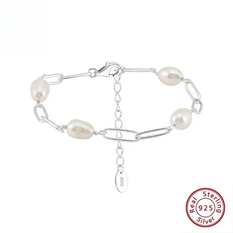 925 Sterling Silver Exquisite Freshwater Pearl Bracelet Baroque Pearls Chain Bracelet