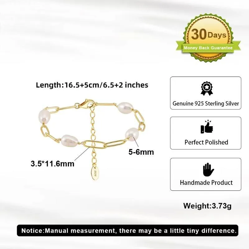 925 Sterling Silver Exquisite Freshwater Pearl Bracelet Baroque Pearls Chain Bracelet