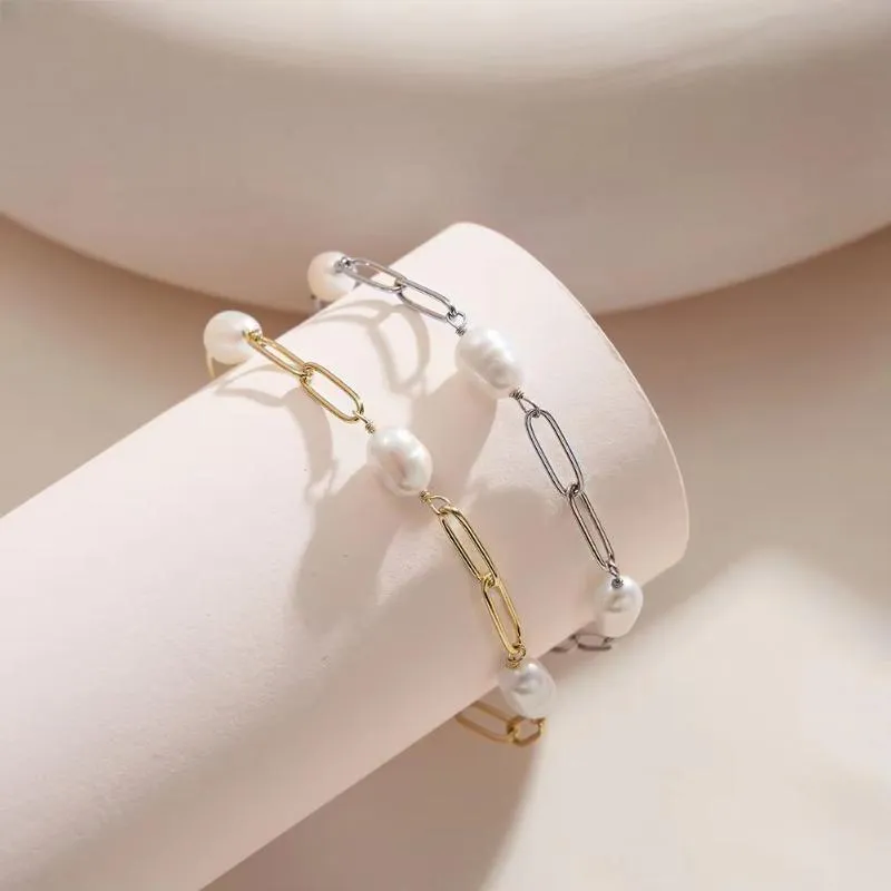925 Sterling Silver Exquisite Freshwater Pearl Bracelet Baroque Pearls Chain Bracelet
