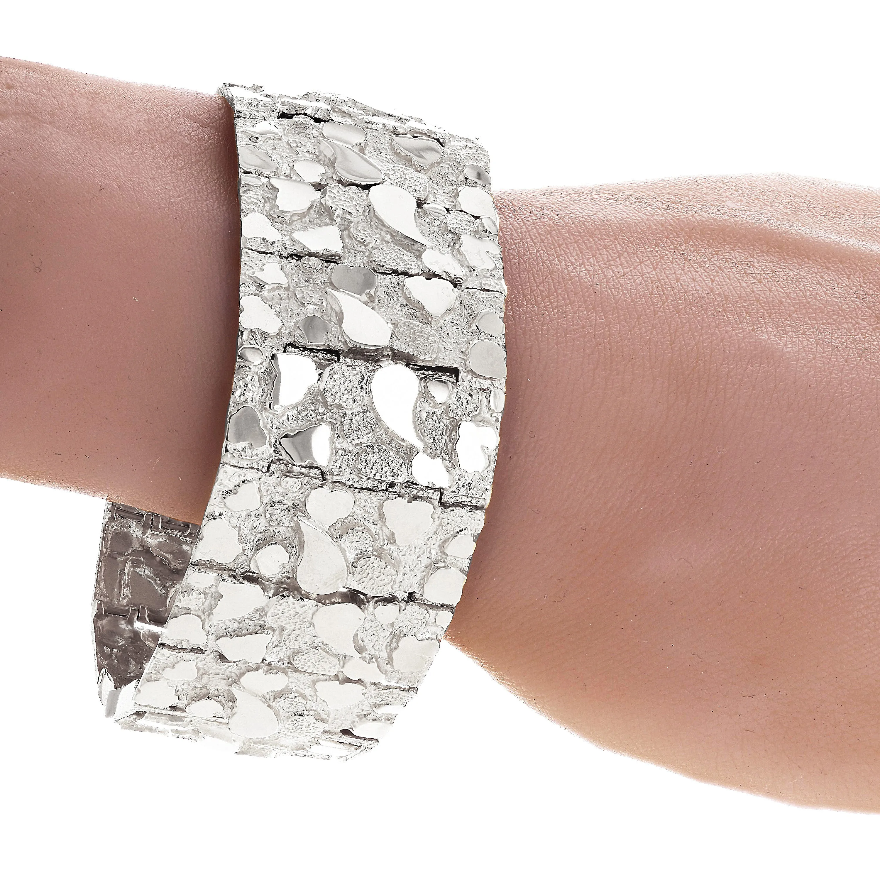 925 Sterling Silver Solid Nugget Bracelet Adjustable 8-8.5" 31.8mm 78.5 grams