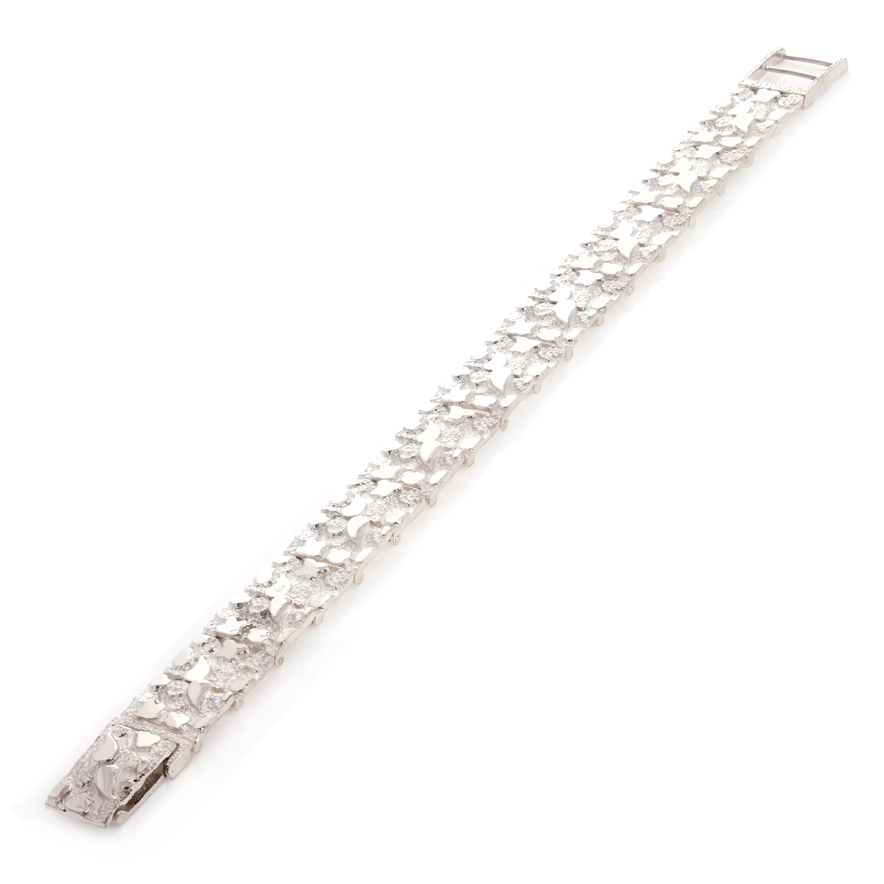 925 Sterling Silver Solid Nugget Bracelet Adjustable Link 7.5" 15mm 31 grams
