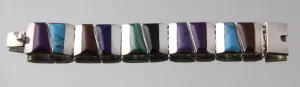 950 Sterling Silver Vintage Mexico Multi Colored Stone Bracelet Taxco TL-150