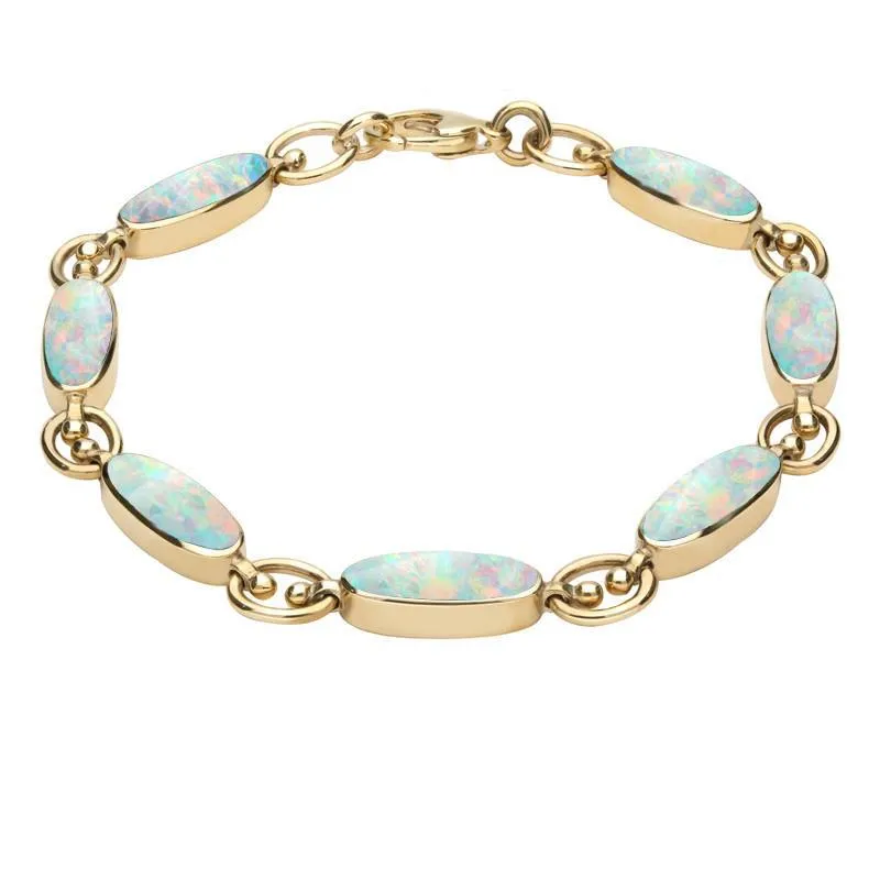 9ct Yellow Gold Opal Long Oval Bracelet