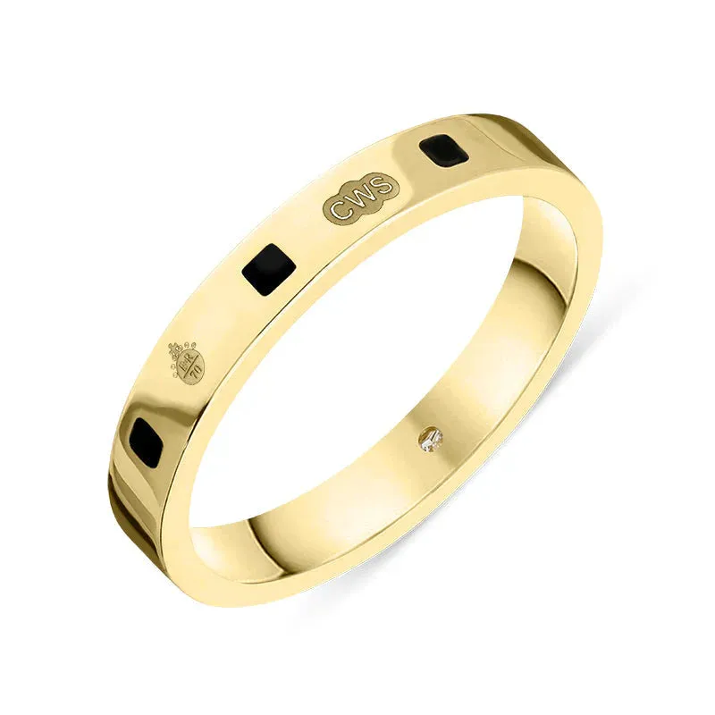 9ct Yellow Gold Whitby Jet Queen's Jubilee Hallmark Princess Cut 3mm Ring D
