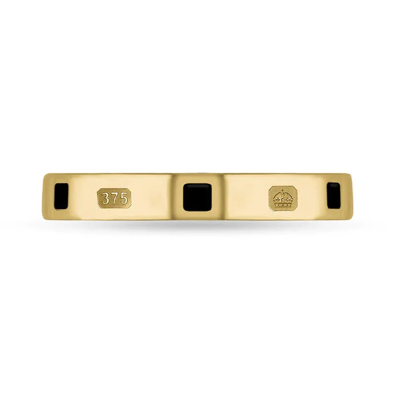 9ct Yellow Gold Whitby Jet Queen's Jubilee Hallmark Princess Cut 3mm Ring D