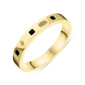 9ct Yellow Gold Whitby Jet Queen's Jubilee Hallmark Princess Cut 3mm Ring D