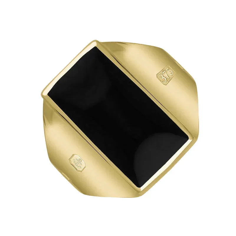 9ct Yellow Gold Whitby Jet Queen's Jubilee Hallmark Small Oblong Ring D