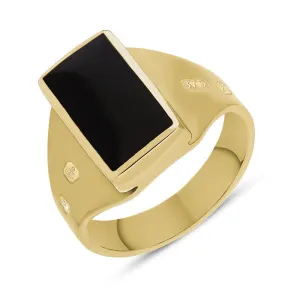 9ct Yellow Gold Whitby Jet Queen's Jubilee Hallmark Small Oblong Ring D