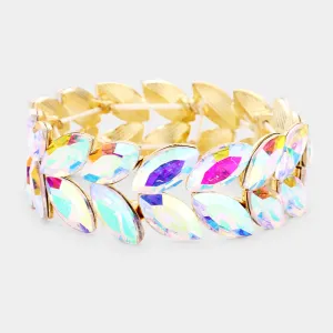AB Crystal Marquise Shaped Stone Stretch Bracelet on Gold  | 432247