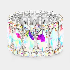 AB Large Marquise Stoned Stretch Pageant Bracelet  | Prom Jewelry | 506900