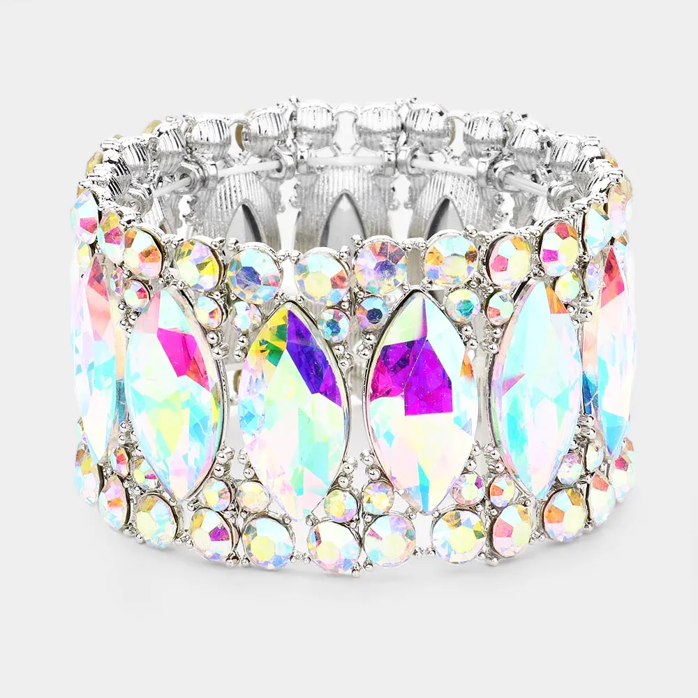 AB Large Marquise Stoned Stretch Pageant Bracelet  | Prom Jewelry | 506900