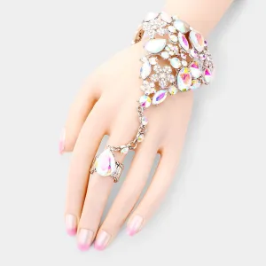 AB Teardrop Crystal Rhinestone Hand Chain/Ring Pageant Bracelet  | Prom Jewelry | 432211