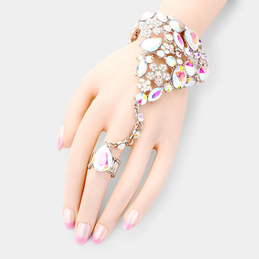 AB Teardrop Crystal Rhinestone Hand Chain/Ring Pageant Bracelet  | Prom Jewelry | 432211