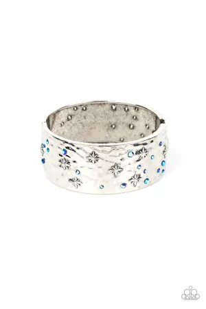 Across the Constellations - Blue - Iridescent Rhinestone Star Paparazzi Hinge Bracelet