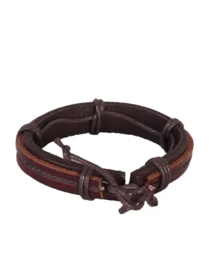 Alloy Unisex Dark Brown Leather Wrap Bracelet