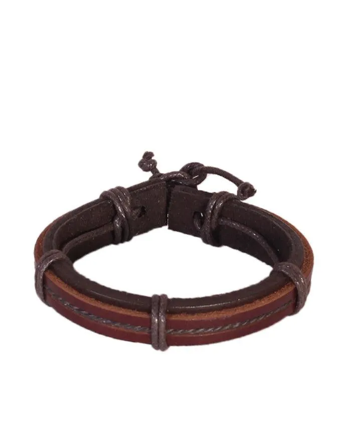 Alloy Unisex Dark Brown Leather Wrap Bracelet
